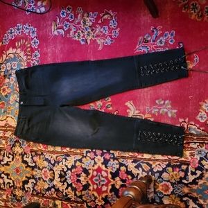 American Eagle Faded Black Wash Tie Hem Highest Rise Jeggings 12